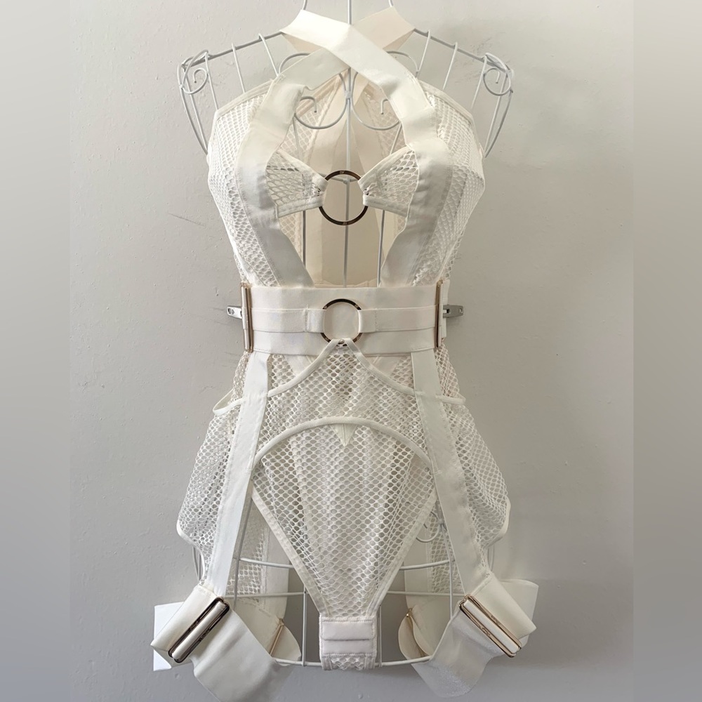 Honey Birdette AXL IVORY Bodysuit + Suspenders Set